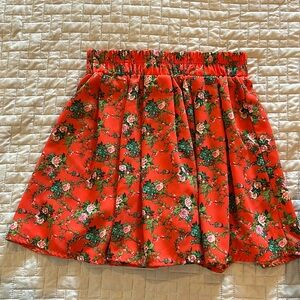 Red floral mini skirt
